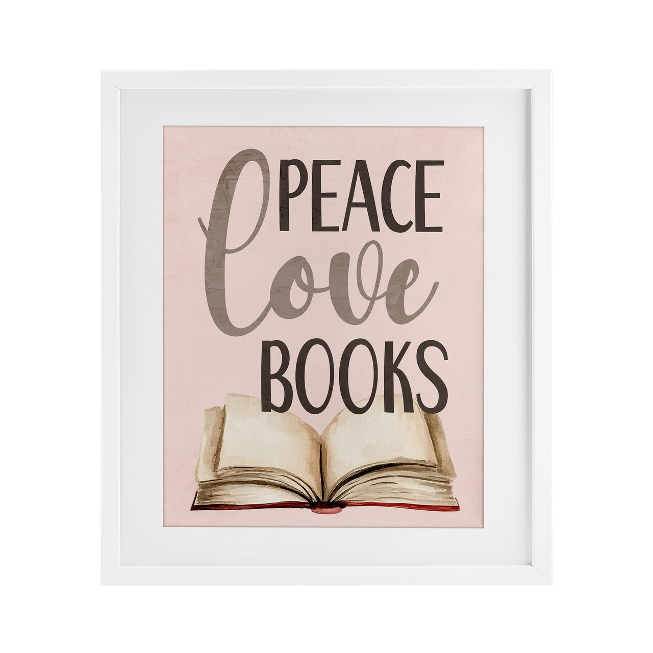 Stupell Industries Peace Love Books Framed Print Under Glass, design by Kim Allen